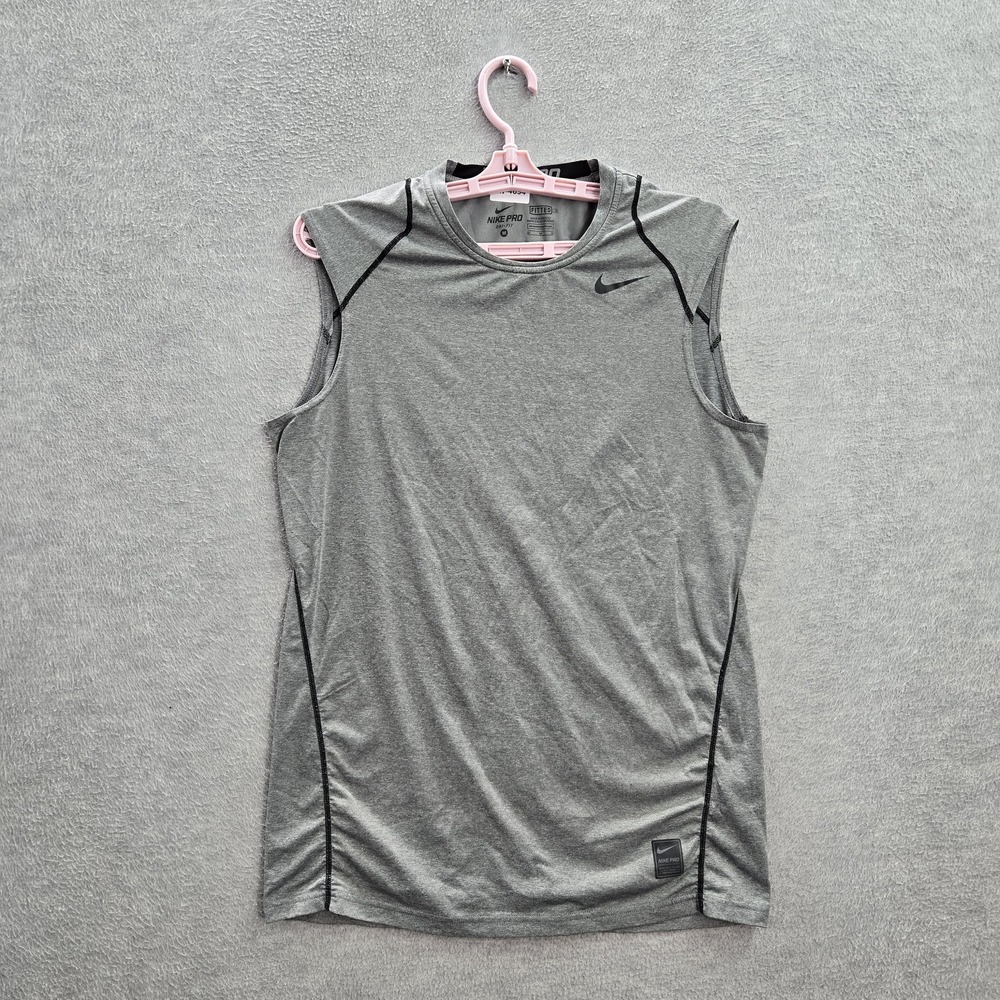 Nike Pro Men Tank Top M Gray Performance Activewear Logo Sleeveless Swoosh